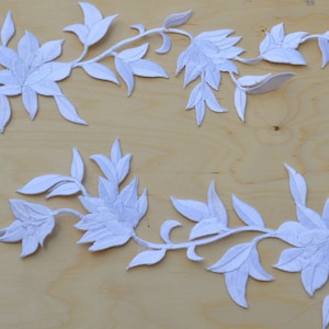 White Flower Patch 2 Martagon Lily White Flower Embroidery Patches/ White Flower Applique with Iron-on Backing White