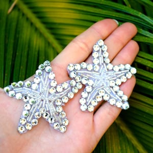 Rhinestone Star Patch Crystal Star Patch. Quirky Rhinestone and Beaded Star Applique with Iron-on Backing