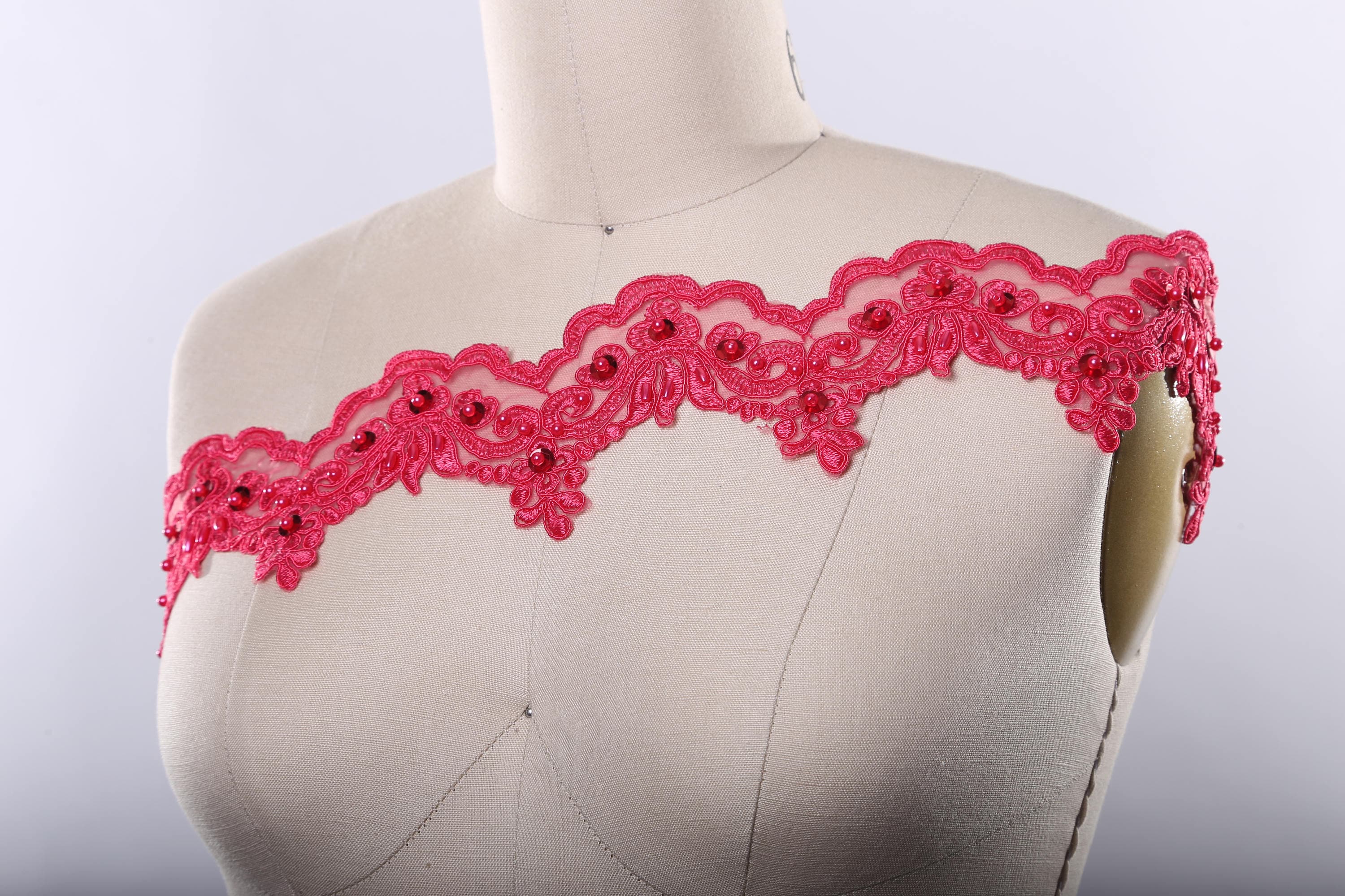 Coral Lace Trim/ Coral Beaded Lace With Sequin Attachments. Scallops.  Embroideredcomplementing Applique in Stock Deep Coral -  Canada
