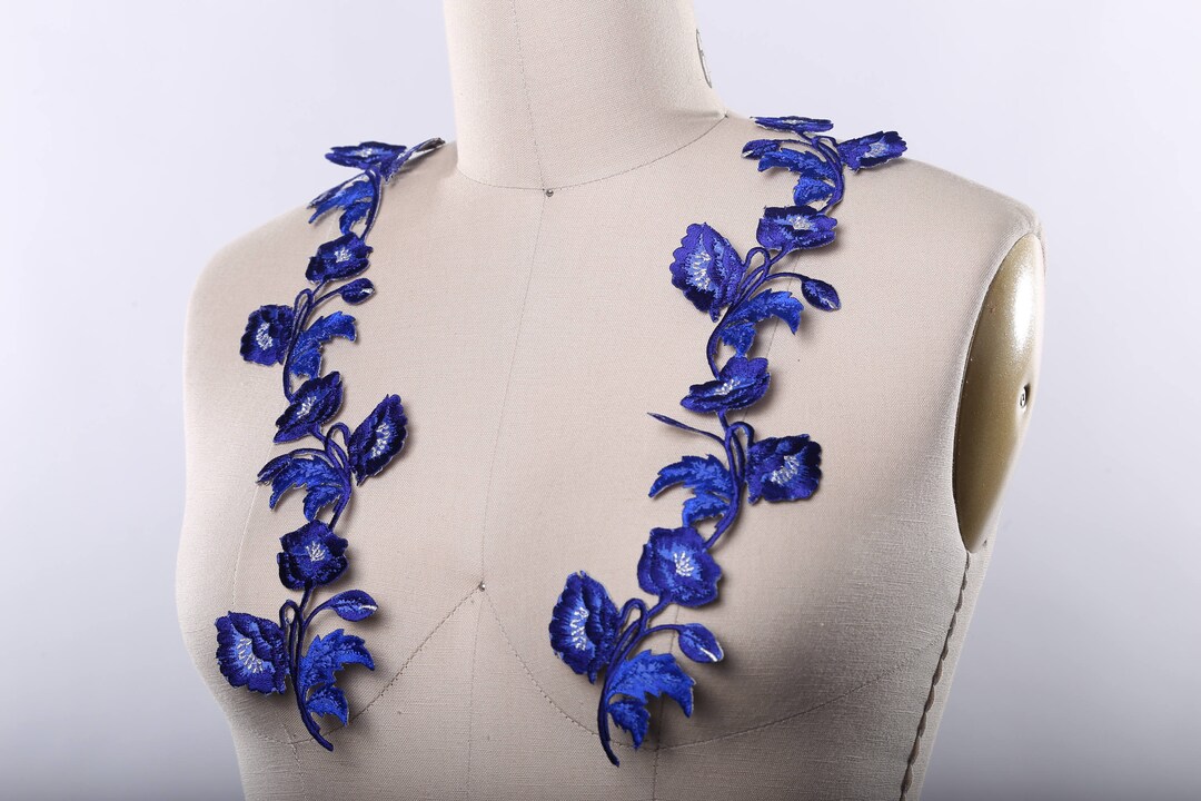 2 Royal Blue Flower Patch Royal Blue Flower Applique. Silver - Etsy