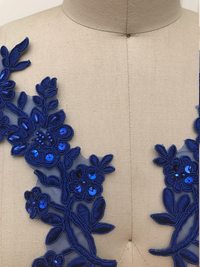 Royal Blue Applique Royal Blue Floral Applique Symmetrical Etsy