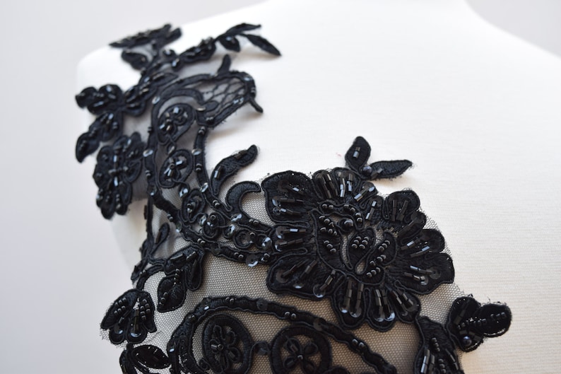 Large Black Beaded Applique Transformative Item. Black Applique Black Incredibly dazzeing for evening gown and Costume Symmetrical Camille's image 5