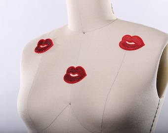 Patch rode lippen met lovertjes: opstrijkappliqué (2 x 1,5 inch)