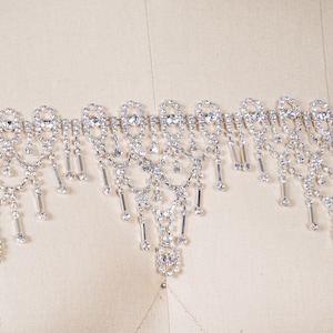 Rhinestone Fringe Trim with Teardrop Stones and Scalloped Shaped 18&quot; length
