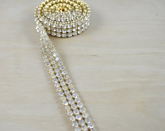 Gold Rhinestone Trim: Sparkling Triple Line Banding (SS18 Stones)