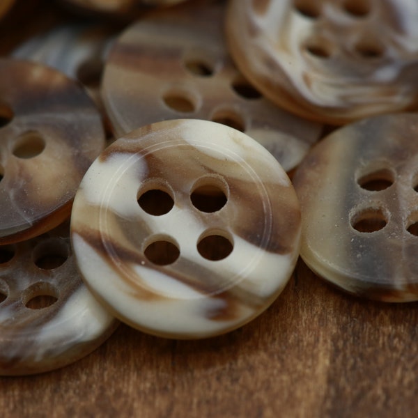Small Tortoise Brown Button 1 Dozen Four Holes Ideal for Vintage Blouses and Shirts 12 mm 1/2 Inch 20 Ligne PL006