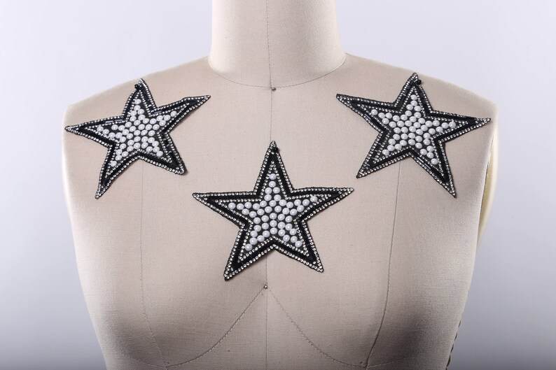 Black and White Star Patch/ Glitter Star / Pearl Star Etsy