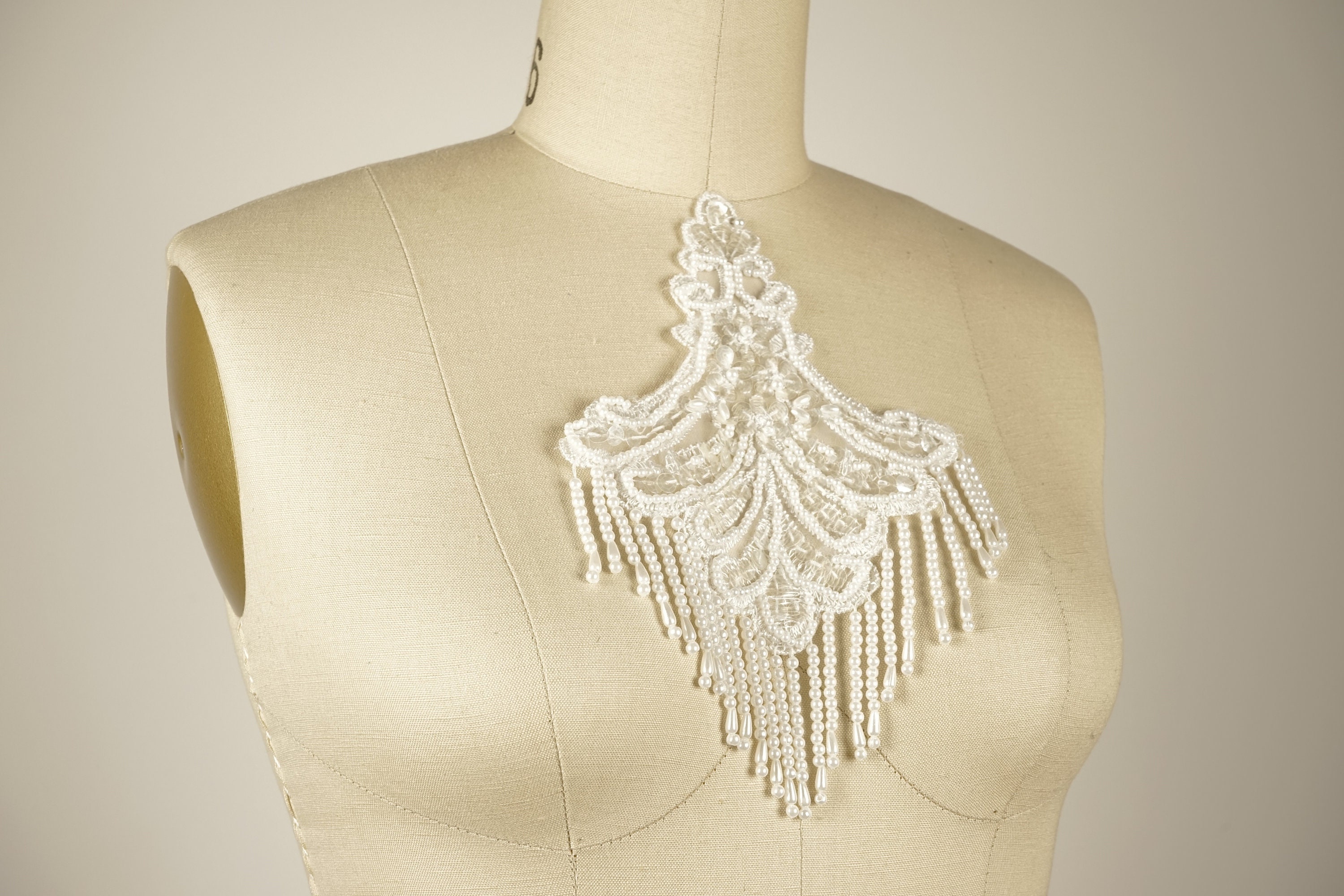 Ivory Beaded Applique/ Beaded Fringe Detailing/ Sequins and Etsy