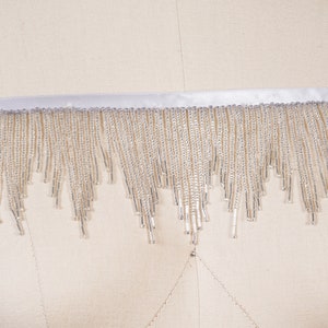 Silver Beaded Fringe Fringe with Round Beads and Long Beads Sold by 1/2 yard
