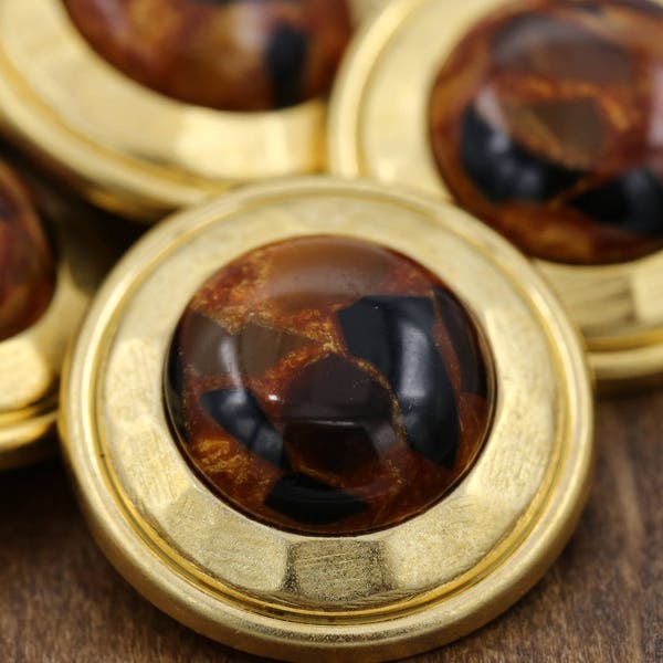 Gold Plastic Button with Tortoise Center 4pcs/ Shank Button/ Brown Decorative Button/ 1.5" 40mm / 22mm 7/8" 36 Ligne BL060