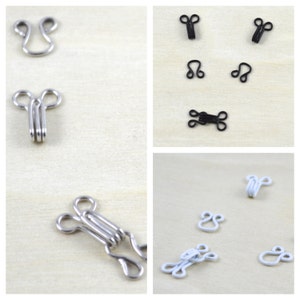144 sets (1 Gross)  of Hook and Eye Claps for Dresses, Shirts and Bras. Avalible in Black, White and Silver in Four Sizes