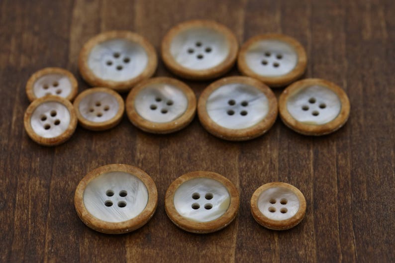 Faux Shell Button With Faux Wood Outer/ 1 Dozen/ 4 Hole Button/ Shirt ...