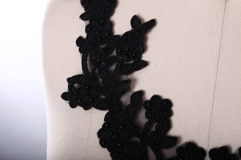 Black Applique Black Beaded Appliqué. Black Beaded Lace Etsy