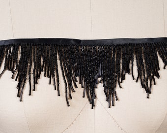 Black Beaded Fringe Sophisticated Beading 3.5&quot; at Highest