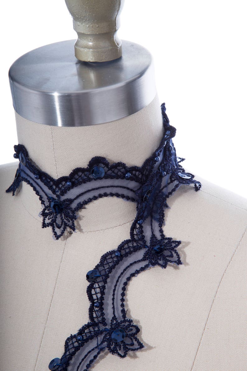Navy Blue Beaded Lace Trim/ Navy Lace Trim/ Beaded and Etsy
