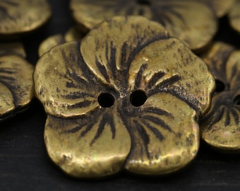 Bronze Metal Button 4 PIECES Hawaiian Flower Button/ Two Hole Button/ Made in Italy/ 32L 20mm 13/16" 14L 9mm 3/8" 40L 25mm 1" BL033