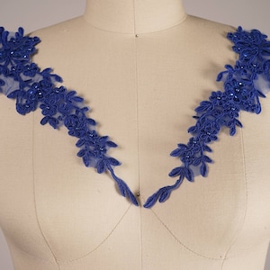 Royal Blue Applique/Beaded Lace Applique/ Royal Blue Pair Applique/ Costume Lace