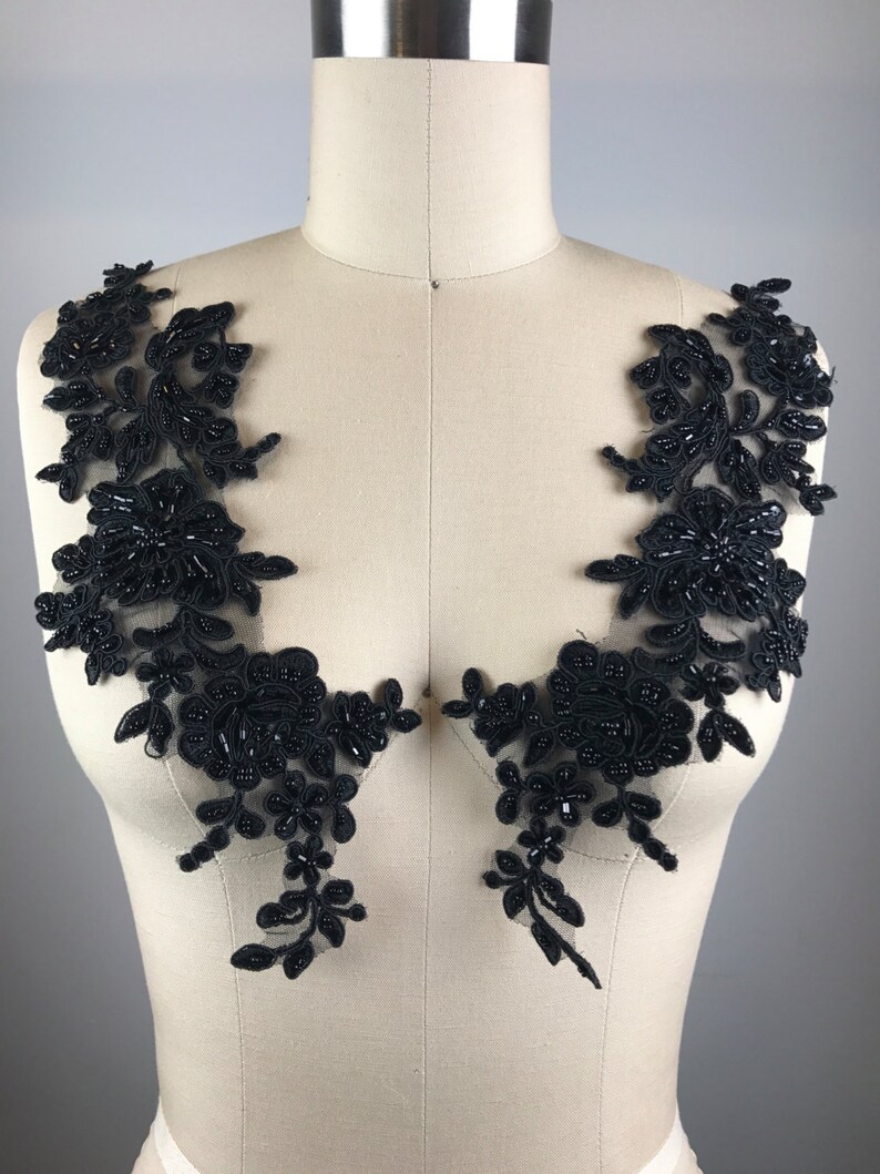 Black Applique Black Beaded Lace Applique. Black Lace Applique Etsy
