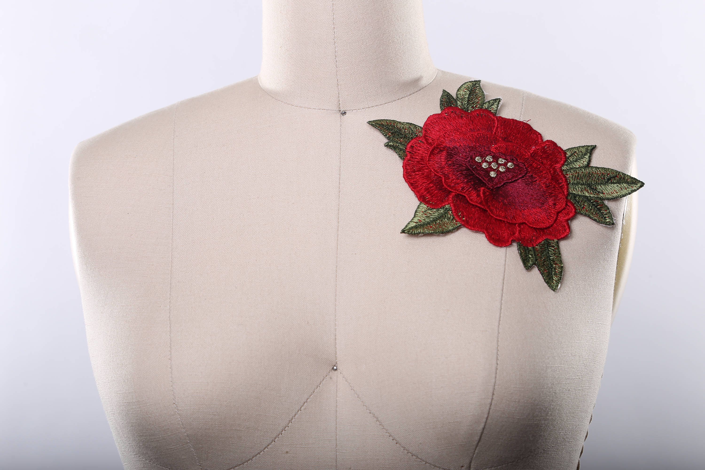 Flower Applique Red Rose Flower Applique/ Delicate Embroidery/ Etsy