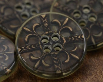 Fleur De Lis Button/ 1 Dozen / Plastic Button with Bronze Metal Inserts/ Four Holes 20mm/ 13/16" 32L - BL016