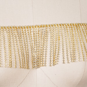Gold Rhinestone Fringe 4&quot; Height Metal Backing Flapper