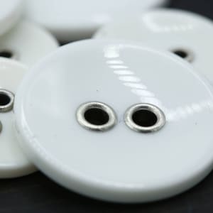 1 Dozen White Plastic Button Two Holes Nickel Holes/ Flat Button 27 mm 1 1/8 Inches 44 Ligne 30L 19mm 3/4&quot; PL0047