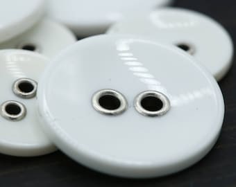 1 Dozen White Plastic Button Two Holes Nickel Holes/ Flat Button 27 mm 1 1/8 Inches 44 Ligne 30L 19mm 3/4" PL0047