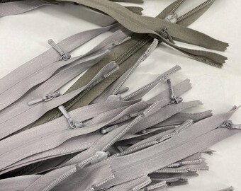 Grey YKK #3 Invisible Zipper: Light & Dark Silver, 24"