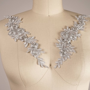 Apliques de plata metálica / Apliques de encaje de plata / Apliques espejados de tonos metálicos grises