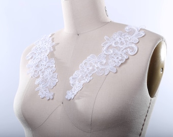 White Applique Alencon White Lace Applique/ No Beads/ White Applique/ Bridal Applique/ Applique for Veils/ Applique for Bridal Gowns