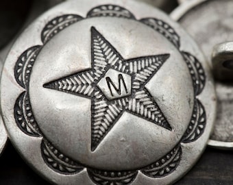 4 PCS Silver Metal Button Star Button M Centered Letter Shank Backing 23mm  15/16" 36L 27mm  1 1/8" 44L  MS26
