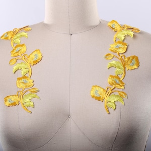Yellow Embroidery Flower Patch 2 Yellow Flower Patch Butter Canary Yellow Flower Patches Silver Detailing. Iron on