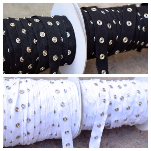 Druckknöpfe auf 3/4" Baumwoll-Köperband, schwarzes Druckknopfband / weißes Druckknopfband 1m in Weiß erhältlich- Snaps Spaced 1" Apart 12 Ligne Snaps
