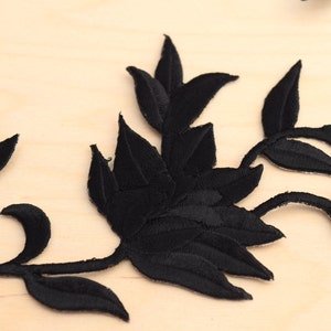 Black Flower Patches 2 Black Lilly Flower Patches/ Black Flower applique with Hot Fix Flowers for Bomber Jackets image 2