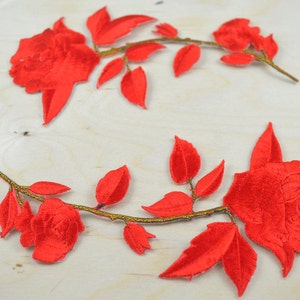 2 Red Embroidered Roses Brilliantly Vibrant Red Embroidery Flower Patches/ Applique with Iron-on Backing