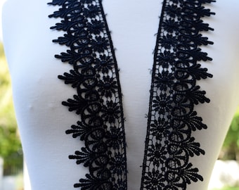 Black Lace Trim Black Venice Lace with Flower Leafs Design. Tremendously Venetian Inspired 3" x 1 Yard KELSEY