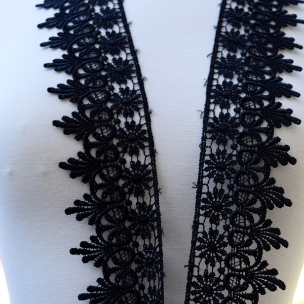 Black Lace Trim Black Venice Lace with Flower Leafs Design. Tremendously Venetian Inspired 3" x 1 Yard KELSEY