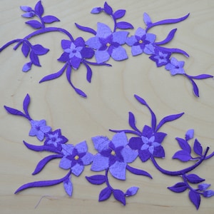 2 Purple Flower Patches Playfully Quaint Purple Embrodiery Flower Patches/ applique with Iron-on Backing