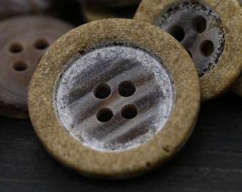 Faux Wood Button/ 1 Dozen Plastic Wooden Button Construction Sanded/ Four Hole button 32L 20mm 13/16" BL038