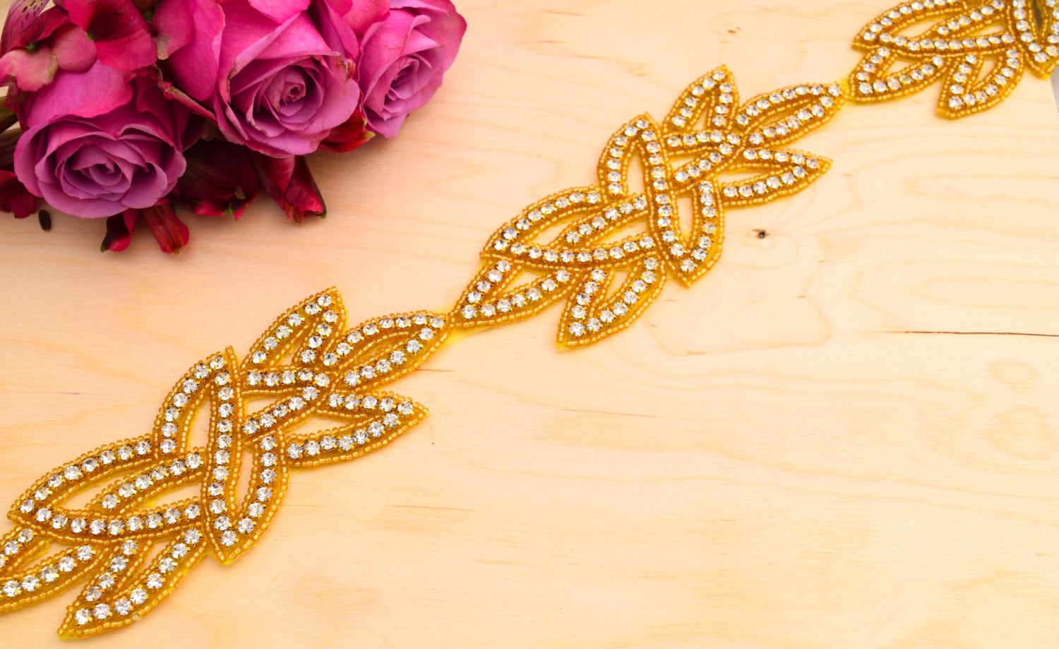 Gold Iron on Rhinestone Applique. Rhinestone Trim With Etsy