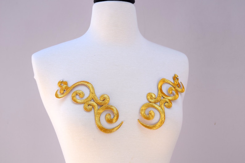 Gold Applique Gold Patch Metallic Gold Appliques Iron on. Fine Embroidery in Mirrored Shape Perfect for Neckline image 5