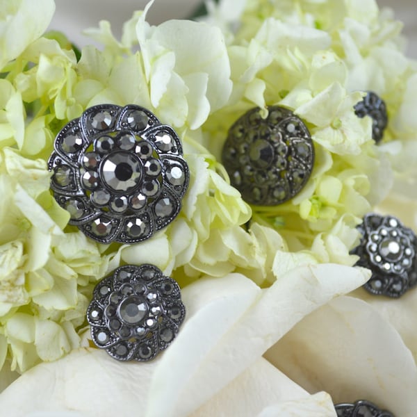 Gunmetal rhinestone button 1 Piece Geneva's Classic Graphite Rhinestone Button Available in 4 Sizes High Quality. Durability Tested