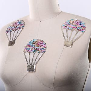 Patch de montgolfière / Patch de ballon à air chaud à paillettes / Détails en or antique / Filet / Non fer sur / Détail du ballon à l’échelle