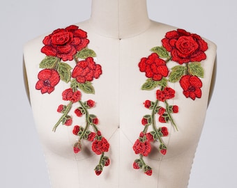 Red Flower Applique Red Rose Applique Crotchet Dripping Flowers Available in Blue and Yellow
