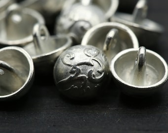 Small Silver Buttons 12 PIECES Small Wild Vines Silver Metal Button. Dome Button with Shank. Clothing Button. 14L 9mm 3/8" MS11