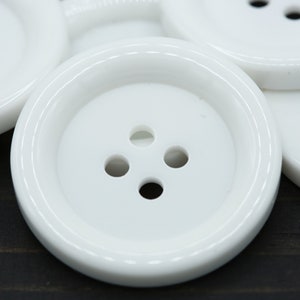 Oversized White Plastic Button 2 PIECES Four Holes 60L White Button 60L 38mm 1 1/2&quot; PL048
