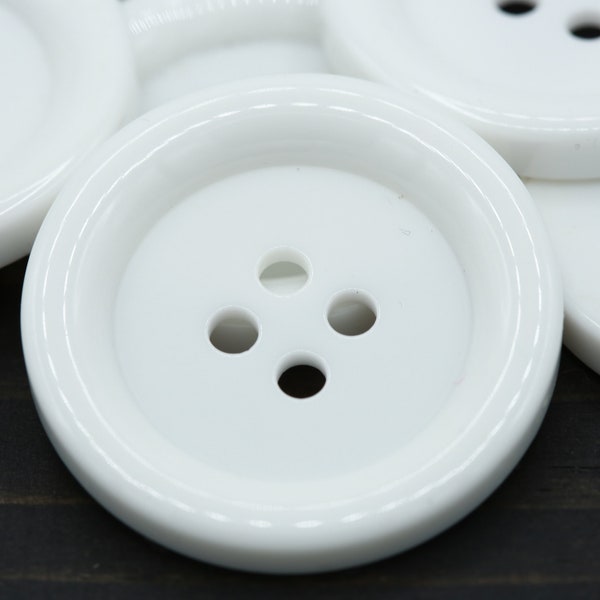 Oversized White Plastic Button 2 PIECES Four Holes 60L White Button 60L 38mm 1 1/2" PL048