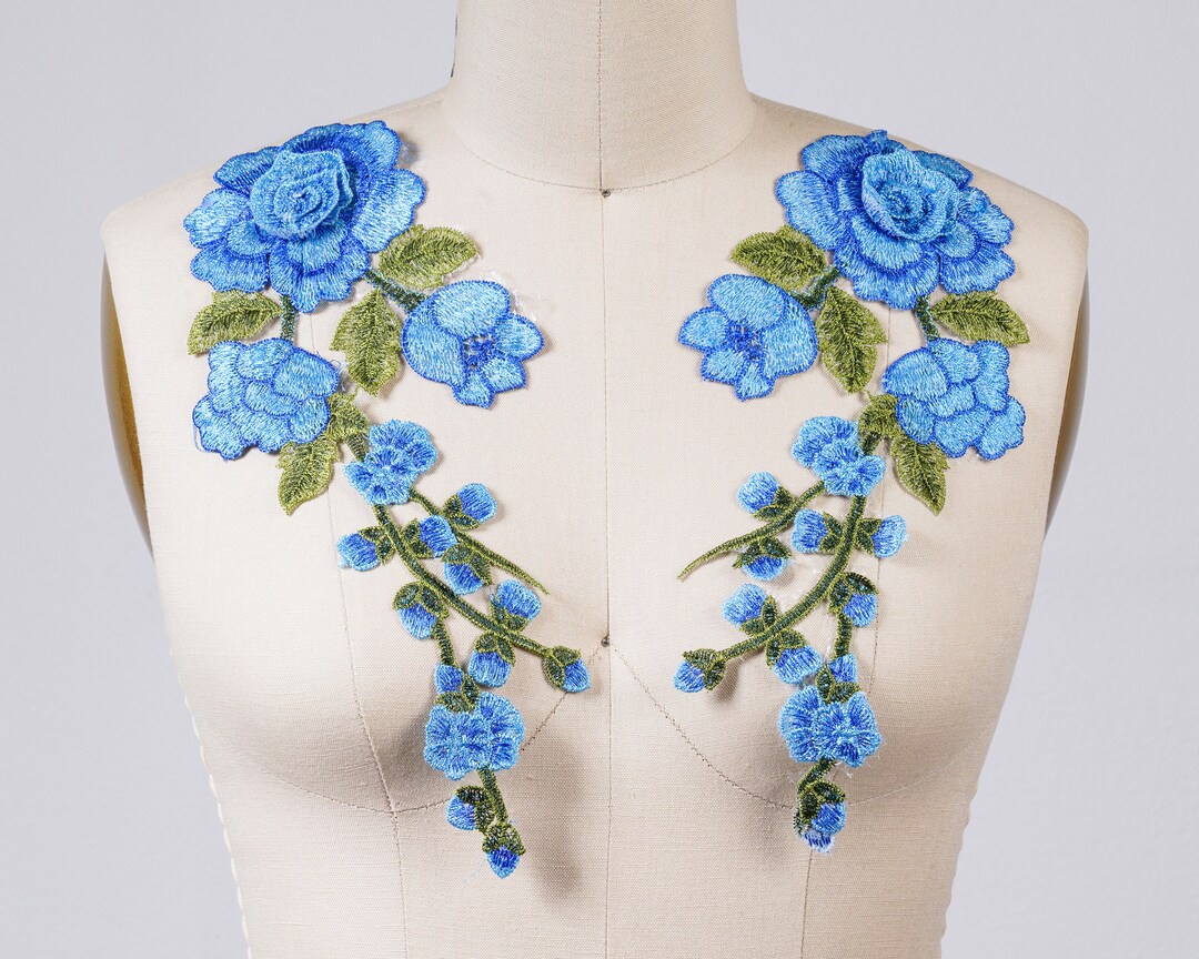 Blue Rose Applique Blue Flower Applique 2 Piece Set for Etsy