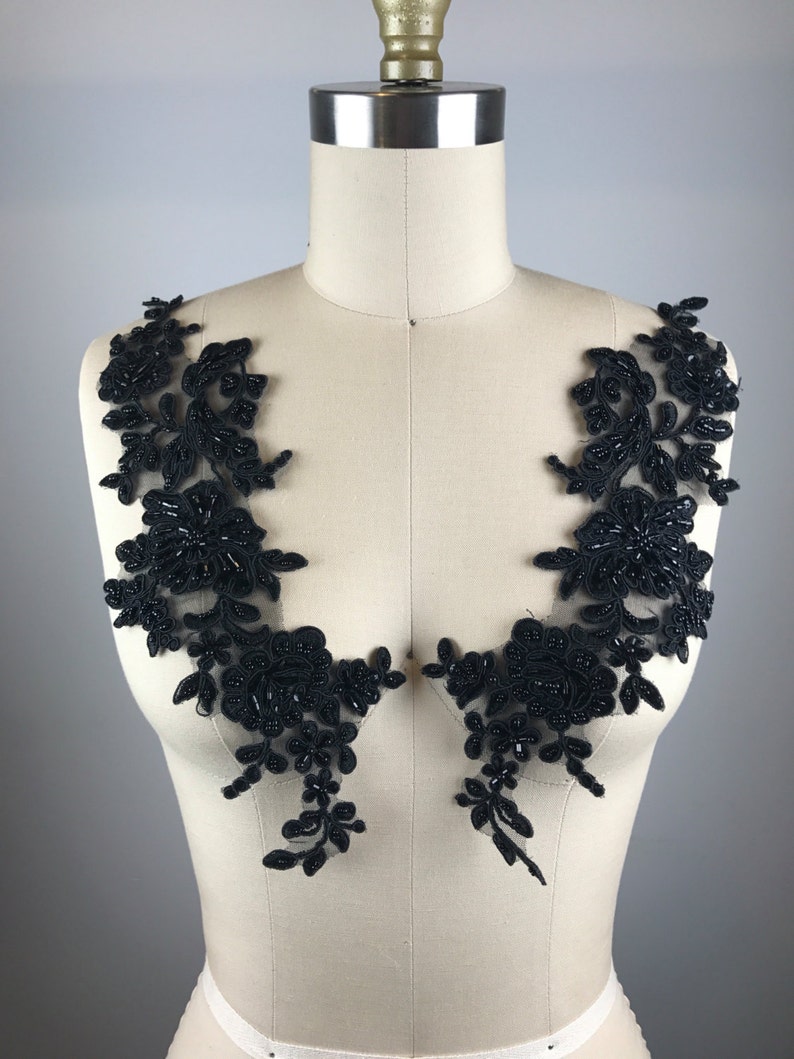 Black Applique Black Beaded Lace Applique. Black Lace Applique Etsy