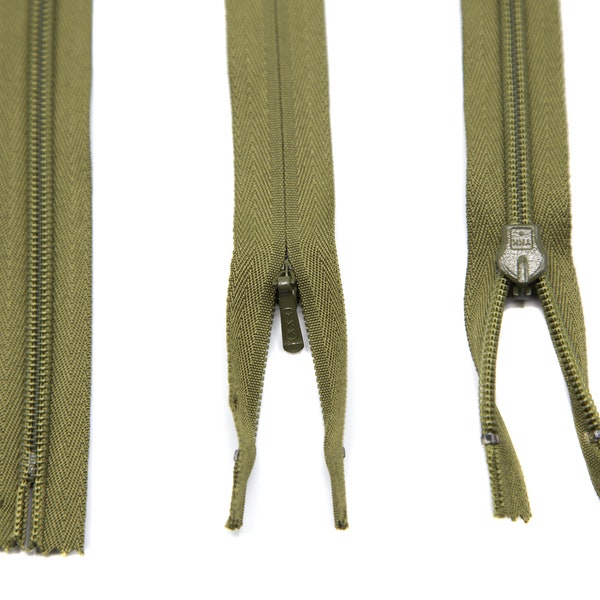 Moss Green YKK Zipper Invisible Zipper 25" YKK Zipper Olive Green Size #3 USA Zipper